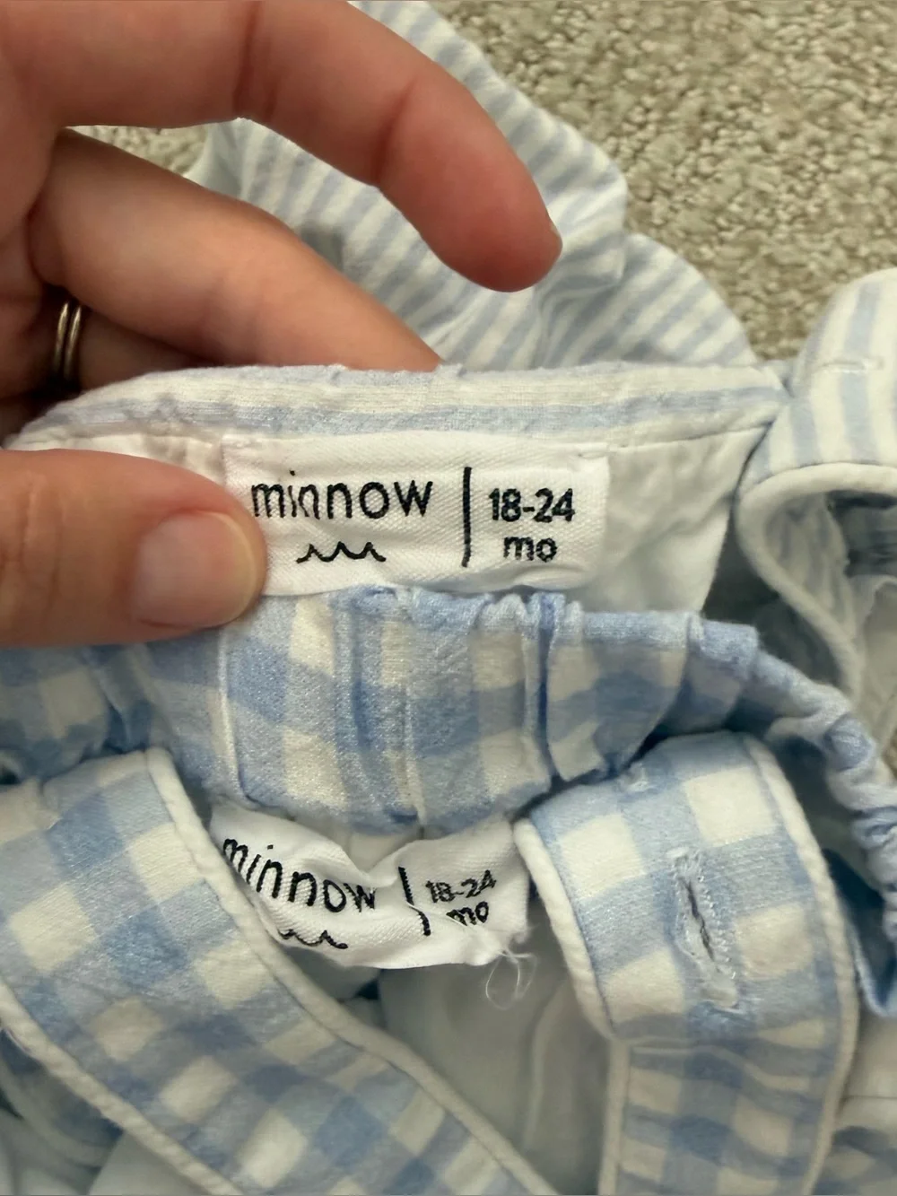 Lot of Minnow Baby Boys Cotton Romper Bubbles 18-24 Months blue stripe gingham